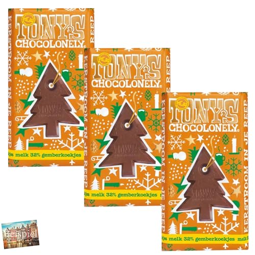 Set 3x Tony's Chocolonely Vollmilchschokolade mit Lebkuchen 180g I Tannenbaum zum Herausbrechen I Vollmilchschokolade mit Lebkuchen I Weihnachtsschokolade I Weihnachten I Holland-Box by Vriens von HOLLAND-BOX BY VRIENS