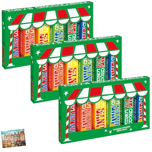 Set 3x Tony's Chocolonely Weihnachten Geschenkbox Schokolade 288g I 6 Sorten als Riegel I Vollmilch, Salz-Karamell, Nougat, Mandel, Haselnuss, Zartbitter I Sinterklaas I Holland-Box by Vriens von HOLLAND-BOX BY VRIENS