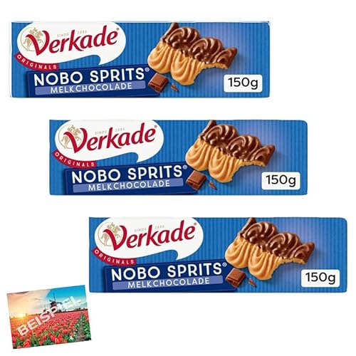 Set 3x Verkade Nobo Sprits Melk Kekse 200g I Spritzgebäck mit Milchschokolade I Kekse aus den Niederlanden I mit Schokoglasur I feine Milchschokolade I Holland-Box by Vriens von HOLLAND-BOX BY VRIENS