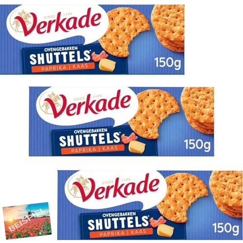 Set 3x Verkade Shuttles Paprika Käse 150g I leckere Käse-Cracker aus den Niederlanden I Paprika Chips aus Holland I zum Dippen & Snacken I würzig kross I Holland-Box by Vriens von HOLLAND-BOX BY VRIENS