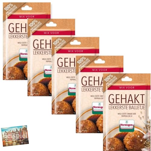 Set 5x Verstegen Mix voor Gehakt lekkerste Balletjes 40g I Gewürzmischung für leckere Hackfleischbällchen I Gewürz-Mix für Hackfleisch I Rinderhack I Paprika, Zwiebel I Holland-Box by Vriens von HOLLAND-BOX BY VRIENS