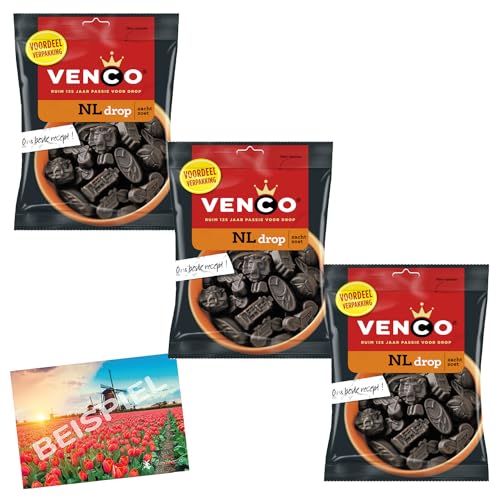 Set 3x100g Venco NL Drop Lakritzmischung I weiches, süßes Lakritz mit Biss I Lakritzextrakt, Salmiak, Licorice I Süßigkeiten Holland I Weingummi I Mix Lakritz I Holland-Box by Vriens von HOLLAND-BOX BY VRIENS