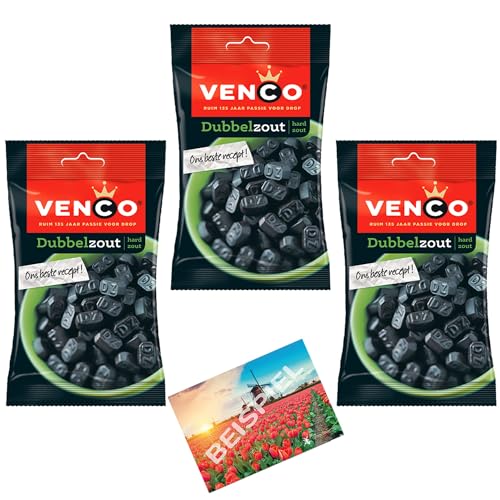 Set 3x120g Venco Dubbelzout Lakritzmischung I Doppelt Salzige Lakritz mit Biss I Lakritzextrakt, Salmiak, Licorice I Süßigkeiten Holland I Weingummi I Mix Lakritz I Holland-Box by Vriens von HOLLAND-BOX BY VRIENS