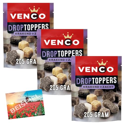 Set 3x215 g Venco Droptoppers Krakend&Zacht Lakritzmischung I weich, süß, gezuckert I weiches, süßes Lakritz I Süßigkeiten Holland I Weingummi I Mix versch. Sorten Lakritz I Holland-Box by Vriens von HOLLAND-BOX BY VRIENS