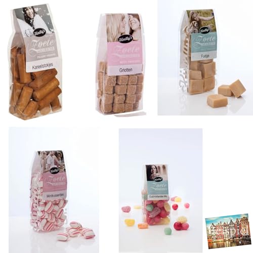 Set 5x Kindly's verschiedene Süßigkeiten und Lakritze I Mischung versch. Bonbons aus Holland I Probierpaket I Fudge, Kaneelstokjes, Griotten, Oud-Hollandse Mix, Mintkissen I Holland-Box by Vriens von HOLLAND-BOX BY VRIENS