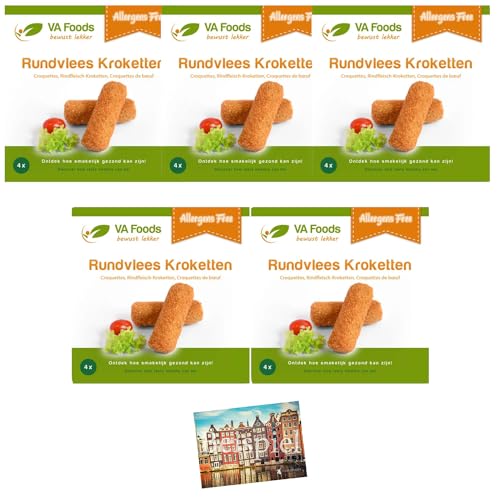 Set 5x VA Foods Rindfleisch Kroketten 4x80g I holländische Rindfleisch-Kroketten I Glutenfrei I Rindfleisch I für Friteuse, Airfryer und Backofen geeignet I Holland-Box by Vriens von HOLLAND-BOX BY VRIENS