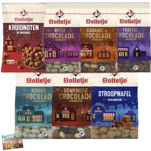 Set 7x Bolletje Kruidnoten I holländische Spekulatius-Kekse I Pepernoten I Natur weiße/gemischte Schokolade Karamell Stroopwafel Kokos Truffel I Weihnachten I Sinterklaas I Holland-Box by Vriens von HOLLAND-BOX BY VRIENS