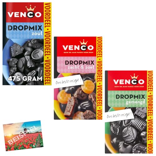 Venco Dropmix Set Lakritzmischung 1,355 kg I Zout, Zoet und Gemengd I herzhaftes, süßes, hartes Lakritz I Süßigkeiten Holland I Mix versch. Sorten Lakritz I Holland-Box by Vriens von HOLLAND-BOX BY VRIENS