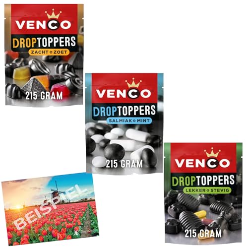 Venco Droptoppers Lakritzmischung klein 700g I herzhaftes, süßes, hartes, weiches Lakritz I Kräuteraroma, Salmiak I Süßigkeiten Holland I Mix versch. Sorten Lakritz I Holland-Box by Vriens von HOLLAND-BOX BY VRIENS