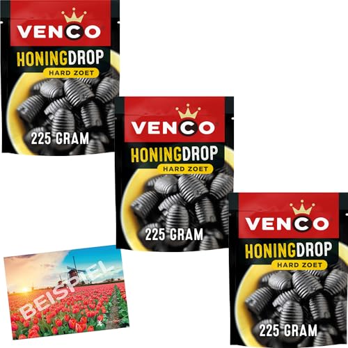 Venco Set 3x225g Honingdrop Lakritz I herzhaftes, hartes Honig-Lakritz I Salmiak- und Honig-Lakritz aus den Niederlanden I Süßigkeiten Holland I Mix versch. Sorten Lakritz I Holland-Box by Vriens von HOLLAND-BOX BY VRIENS