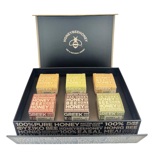 Premium Griechisches Honig Geschenkset, 6 Sorten, 6 x 50g Gourmet-Honig Probierset von HONEYBEEHONEY