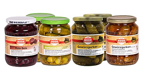 HOOK - Eingelegtes XXL - Probierset: 2 x Gewürzgurken, 1 x Gewürzgurken Chili, 2 x Gurkenzauber, 1 x Rote Bete von HOOK