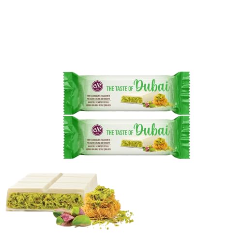 Elit Original Weiße Dubai Schokolade – Pistaziencreme & knuspriger Kadayefe – Orientalische Praline aus Premium-Weißer Schokolade in Form gefüllt mit Engelshaar und Pistazie (2 Stück) von HOOKAiN