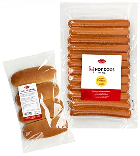 HOT DOG WORLD - Hot Dog Würstchen & Brötchen Set (BEEF, 288-teiliges Set) für 144 Hot Dogs von HOT DOG WORLD