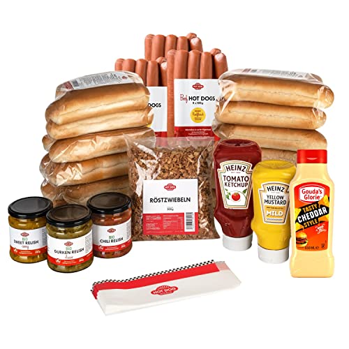 HOT DOG WORLD - Jumbo BEEF Hot Dog Paket "American Style" (79-teiliges Set) für 24 Hot Dogs von HOT DOG WORLD