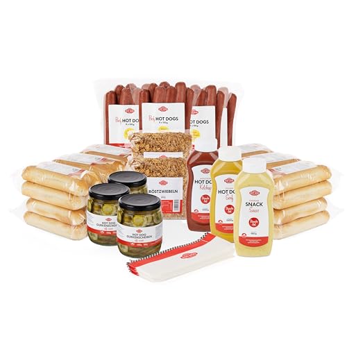 HOT DOG WORLD Jumbo GEFLÜGEL Hot Dog Paket "dänische Art" (153-teiliges Set) für 48 Hot Dogs von HOT DOG WORLD