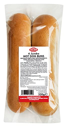 HOT DOG WORLD - Jumbo Hot Dog Brötchen 4 Stück, vorgeschnitten von HOT DOG WORLD