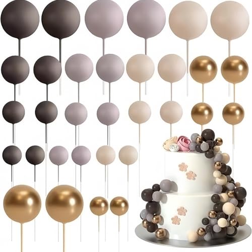 HSTWODE 32 Stück Tortendeko Kugeln Cake Topper, Mini-Ballons Tortenaufleger für Hochzeit Party Babyparty Geburtstag Torte Dekorieren (Stil C) von HSTWODE