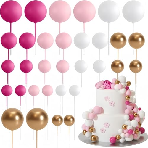 HSTWODE 32 Stück Tortendeko Kugeln Cake Topper, Mini-Ballons Tortenaufleger für Hochzeit Party Babyparty Geburtstag Torte Dekorieren (Stil E) von HSTWODE