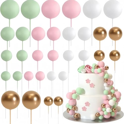 HSTWODE 32 Stück Tortendeko Kugeln Cake Topper, Mini-Ballons Tortenaufleger für Hochzeit Party Babyparty Geburtstag Torte Dekorieren (Stil F) von HSTWODE