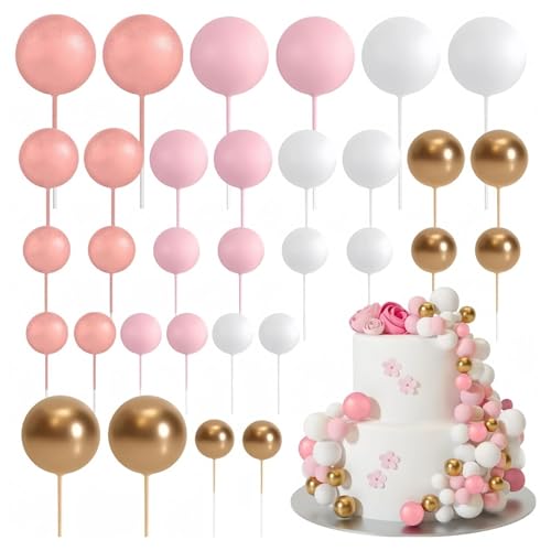 HSTWODE 32 Stück Tortendeko Kugeln Cake Topper, Mini-Ballons Tortenaufleger für Hochzeit Party Babyparty Geburtstag Torte Dekorieren (Stil J) von HSTWODE