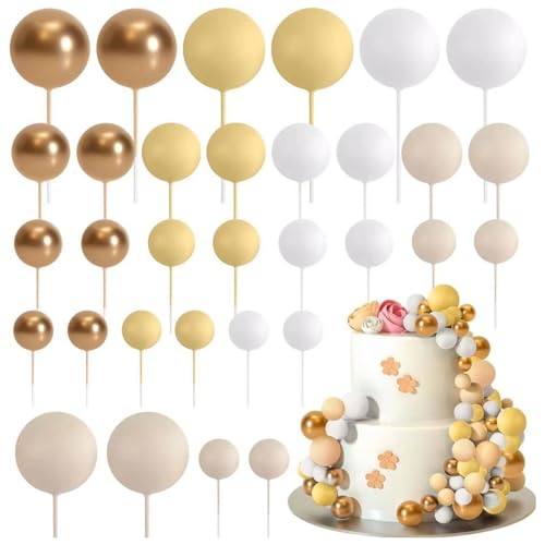 HSTWODE 32 Stück Tortendeko Kugeln Cake Topper, Mini-Ballons Tortenaufleger für Hochzeit Party Babyparty Geburtstag Torte Dekorieren (Stil K) von HSTWODE