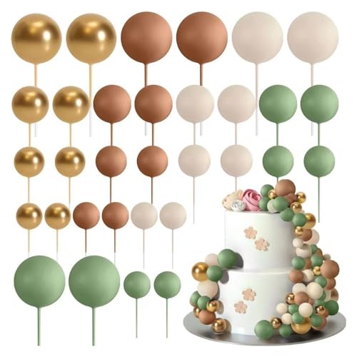 HSTWODE 32 Stück Tortendeko Kugeln Cake Topper, Mini-Ballons Tortenaufleger für Hochzeit Party Babyparty Geburtstag Torte Dekorieren (Stil L) von HSTWODE