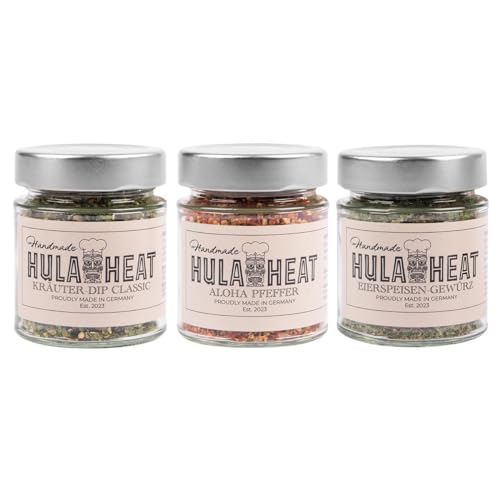 HULAHEAT 3er Gewürze-Mix im Set Aloha Pfeffer 60g, Eierspeisen-Gewürz 35g, Kräuter-Dip CLASSIC 30g, ohne Konservierungsstoffe, vegan, Made in Germany von HULAHEAT