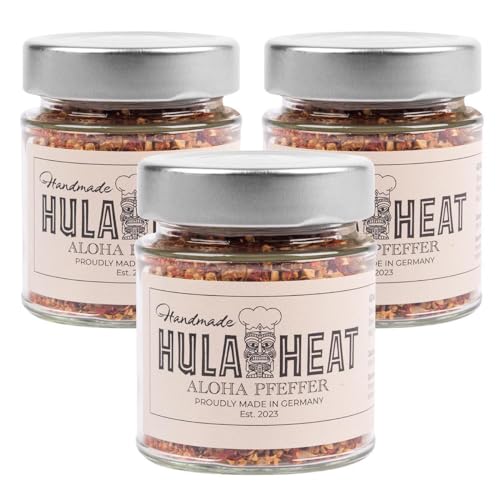 HULAHEAT 3x Aloha Pfeffer 3x 60g, würzig-leckerer Pfeffer-Mix, vegan, ohne Konservierungsstoffe, ohne Geschmacksverstärker, vielfältig einsetzbar, Made in Germany von HULAHEAT