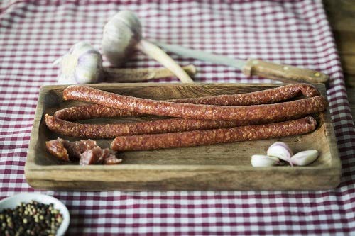 Knoblauch-Knabbersalami – 4 Stück 150g | Intensiver Knoblauchgeschmack | Perfekt als Snack oder Beilage | Handlich & aromatisch | Ideal für Unterwegs & Feierlichkeiten | Hochwertige Salamispezialität von HULAXILOTI