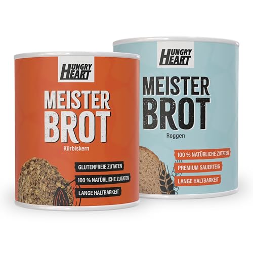 Hungry Heart - Frisches Kürbiskernbrot 1 x 480gr & Frisches Roggenbrot 1 x 300gr | Glutenfreies Brot mit 100% Natürlichen Zutaten | 4 Jahre haltbar | Snack Dosenbrot von HUNGRY HEART