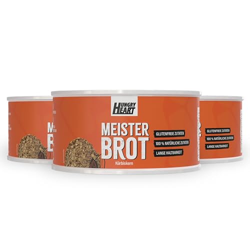 Hungry Heart - Frisches Kürbiskernbrot 3 x 250gr | Glutenfreies Brot mit 100% Natürlichen Zutaten | 4 Jahre haltbar | Snack Dosenbrot von HUNGRY HEART