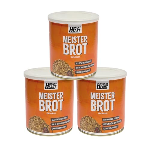 Hungry Heart - Frisches Kürbiskernbrot 3 x 480gr | Glutenfreies Brot mit 100% Natürlichen Zutaten | 4 Jahre haltbar | Snack Dosenbrot von HUNGRY HEART