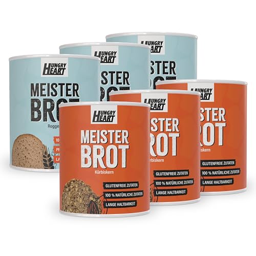 Frisches Kürbiskernbrot 3 x 480gr & Firsches Roggenbrot 3 x 300gr | Glutenfreies Brot mit 100% Natürlichen Zutaten | 5 Jahre haltbar | Snack Dosenbrot von HUNGRY HEART