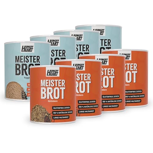 Hungry Heart - Frisches Kürbiskernbrot 4 x 480gr & Frisches Roggenbrot 4 x 300gr | Glutenfreies Brot mit 100% Natürlichen Zutaten | 4 Jahre haltbar | Snack Dosenbrot von HUNGRY HEART