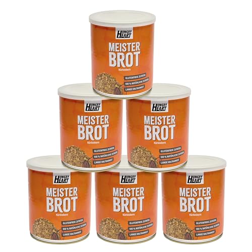 Frisches Kürbiskernbrot 6 x 480gr | Glutenfreies Brot mit 100% Natürlichen Zutaten | 5 Jahre haltbar | Snack Dosenbrot von HUNGRY HEART