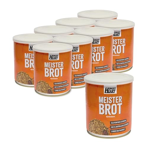 Hungry Heart - Frisches Kürbiskernbrot 9 x 480gr | Glutenfreies Brot mit 100% Natürlichen Zutaten | 4 Jahre haltbar | Snack Dosenbrot von HUNGRY HEART