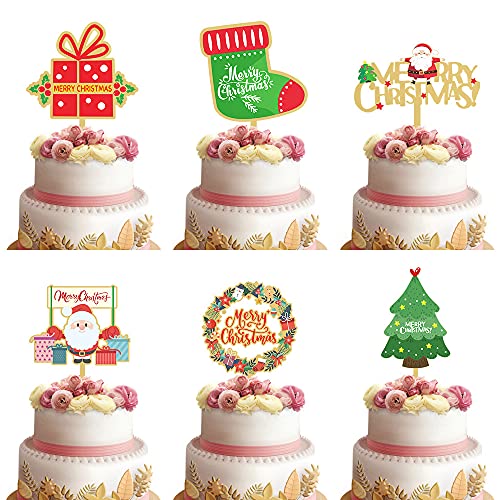 6 Stück Weihnachts-Kuchenaufsätze Weihnachtsbaum Weihnachtsmann Acryl Kuchen Topper Rose Kuchen Topper für Weihnachten Party Kuchen Gebäck Dekorationen von HWOLPEMS