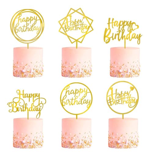 6 Stück verschiedene Stile Geburtstag Kuchen Topper Set, Acryl Kuchen Wimpelkette Dekor Geburtstag Kuchen Picks Party Dekorationen Supplies von HWOLPEMS