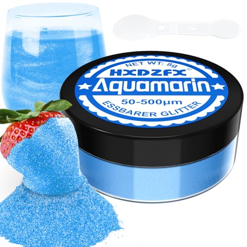 Essbarer Glitzer für Getränke - Lebensmittelfarbe Pulver, Schimmerndes Glitzerpulver, Lebensmittel Glitzerpuder für Schokolade, Kuchen, Fondant, Drinks - 8g (Aquamarin) von HXDZFX