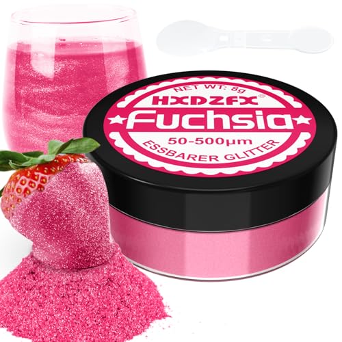 Essbarer Glitzer für Getränke - Lebensmittelfarbe Pulver, Schimmerndes Glitzerpulver, Lebensmittel Glitzerpuder für Schokolade, Kuchen, Fondant, Drinks - 8g (Fuchsia) von HXDZFX