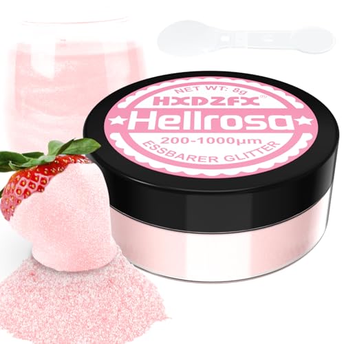 Essbarer Glitzer für Getränke - Lebensmittelfarbe Pulver, Schimmerndes Glitzerpulver, Lebensmittel Glitzerpuder für Schokolade, Kuchen, Fondant, Drinks - 8g (Hellrosa) von HXDZFX