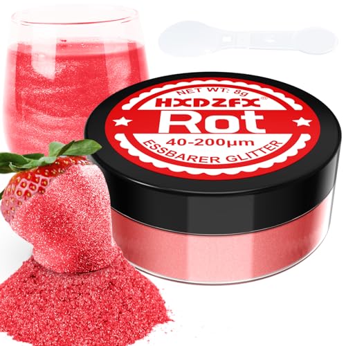 Essbarer Glitzer für Getränke - Lebensmittelfarbe Pulver, Schimmerndes Glitzerpulver, Lebensmittel Glitzerpuder für Schokolade, Kuchen, Fondant, Drinks - 8g (Rot) von HXDZFX