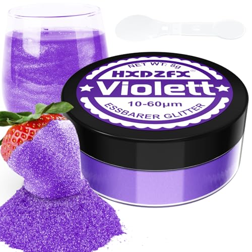 Essbarer Glitzer für Getränke - Lebensmittelfarbe Pulver, Schimmerndes Glitzerpulver, Lebensmittel Glitzerpuder für Schokolade, Kuchen, Fondant, Drinks - 8g (Violett) von HXDZFX