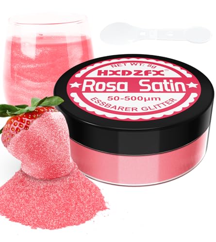 Essbarer Glitzer für Getränke - Lebensmittelfarbe Pulver, Schimmerndes Glitzerpulver, Lebensmittel Glitzerpuder für Schokolade, Kuchen, Fondant, Drinks - 8g (Rosa Satin) von HXDZFX