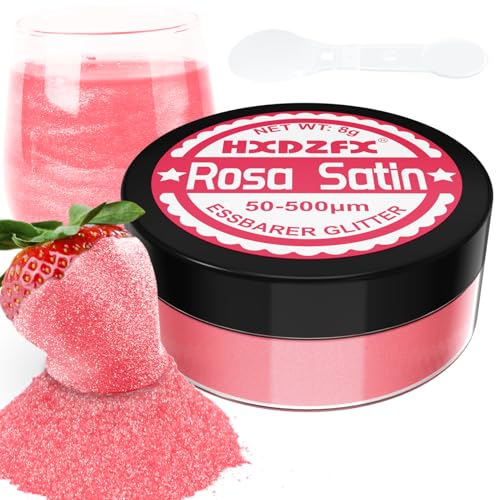 Essbarer Glitzer für Getränke - Lebensmittelfarbe Pulver, Schimmerndes Glitzerpulver, Lebensmittel Glitzerpuder für Schokolade, Kuchen, Fondant, Drinks - 8g (Rosa Satin) von HXDZFX