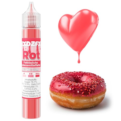 Fettlösliche Lebensmittelfarbe - 30ml Konzentrat Ölbasis Lebensmittelfarben für Schokolade, Lebensmittelfarbset Farbstoff für Tortendeko, Fondant, Buttercream, Backen, Kunsthandwerk (Rot) von HXDZFX