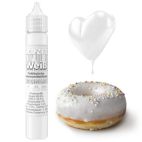 Fettlösliche Lebensmittelfarbe - 30ml Konzentrat Ölbasis Lebensmittelfarben für Schokolade, Lebensmittelfarbset Farbstoff für Tortendeko, Fondant, Buttercream, Backen, Kunsthandwerk (Weiß) von HXDZFX