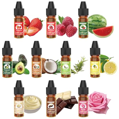 Lebensmittelaroma - 10 Farbe Konzentrierte Flavour Drops, Lip Gloss Aroma Flüssiger Tasty Drops für GeträNke, Backen, Kochen, SüßIgkeiten, Seifen, Joghurt - 6 ml von HXDZFX