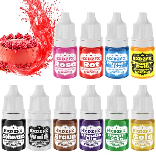 Lebensmittelfarbe Gel - 10 Farben Hochkonzentriertes lebensmittelfarben, Vegan Lebensmittel Farbe für Tortendeko, Macarons, Getränken, Osterei, DIY Slime - 6ml von HXDZFX